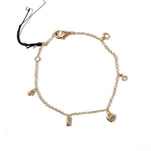 Coach Gold Charm Bracelet Heart C Logo NWT With Pouch Petite 6.5"–7.5"